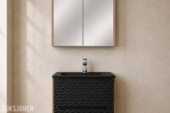 Komplett baderomsmøbelsett OCEAN BLACK 60 cm – svart servant, servantbatteri og speilskap Ocean 